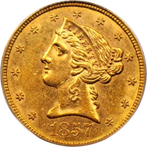 image for: 1857 $5 PCGS/CAC AU58
