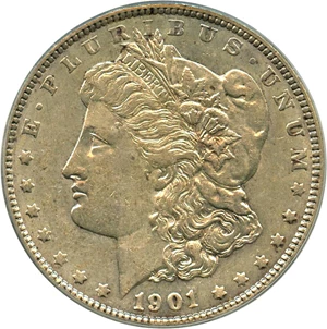 image for: Hot 50 VAM: 1901 $1 PCGS AU53 (VAM-5, Doubled Ear)