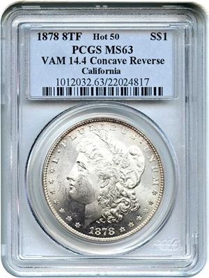 image for: Hot 50 VAM: 1878 8TF $1 PCGS MS63 (VAM-14.4 Concave Reverse)