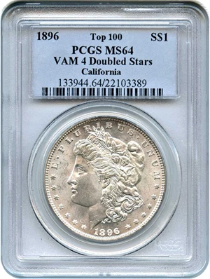 image for: Top 100 VAM: 1896 $1 PCGS MS64 (VAM-4, Doubled Stars)