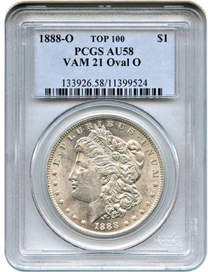 image for: Top 100 VAM: 1888-O $1 PCGS AU58 (VAM-21, Oval O)