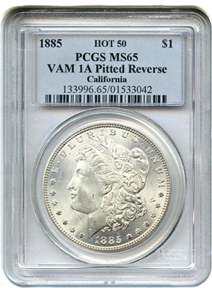 image for: Hot 50 VAM: 1885 $1 PCGS MS65 (VAM-1A, Pitted Reverse)