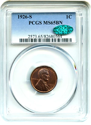 image for: 1926-S 1c PCGS/CAC MS65 BN