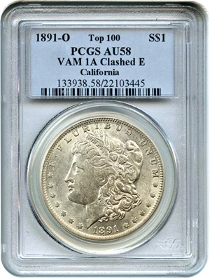 image for: Top 100 VAM: 1891-O $1 PCGS AU58 (VAM-1A, Clashed E)