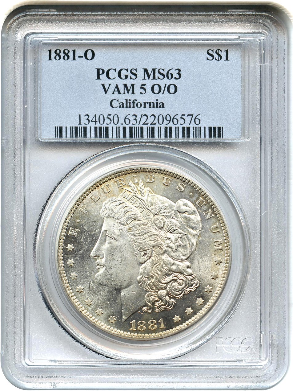 image for: 1881-O $1 PCGS MS63 (VAM-5, O/O)
