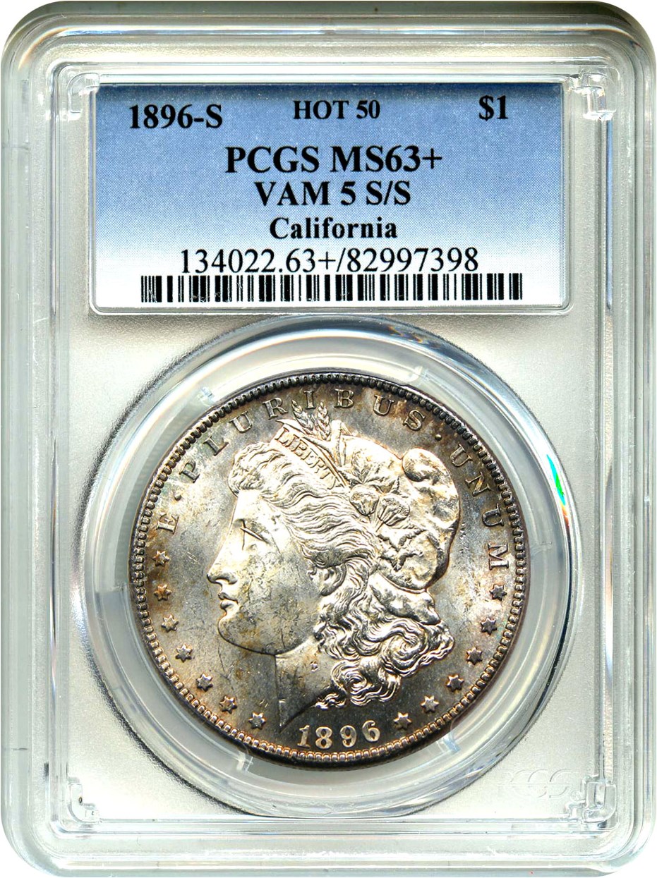 image for: 1896-S $1 PCGS MS63+ (VAM-5, S/S)