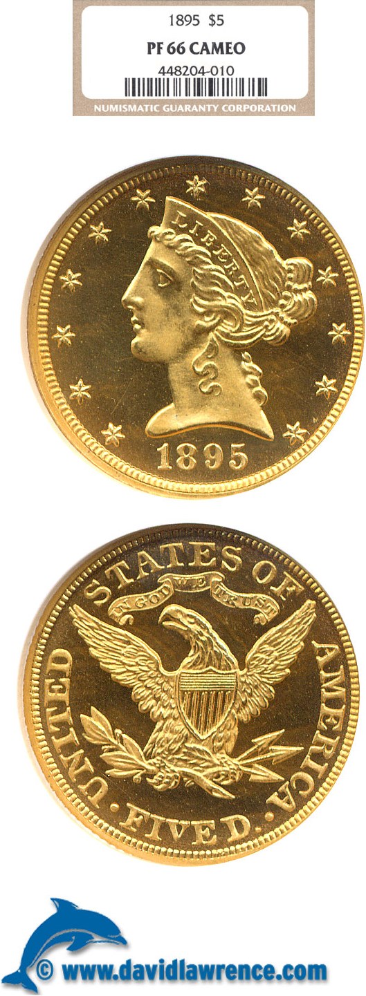 image for: 1895 $5  NGC Proof 66  Cameo