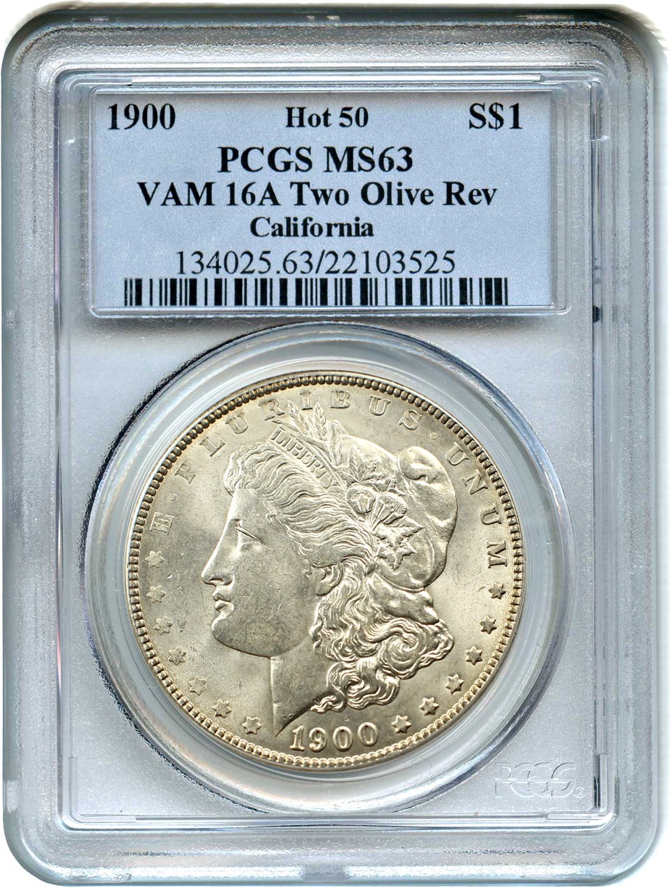 image for: 1900 $1 PCGS MS63 (VAM-16A, Two Olive Rev)