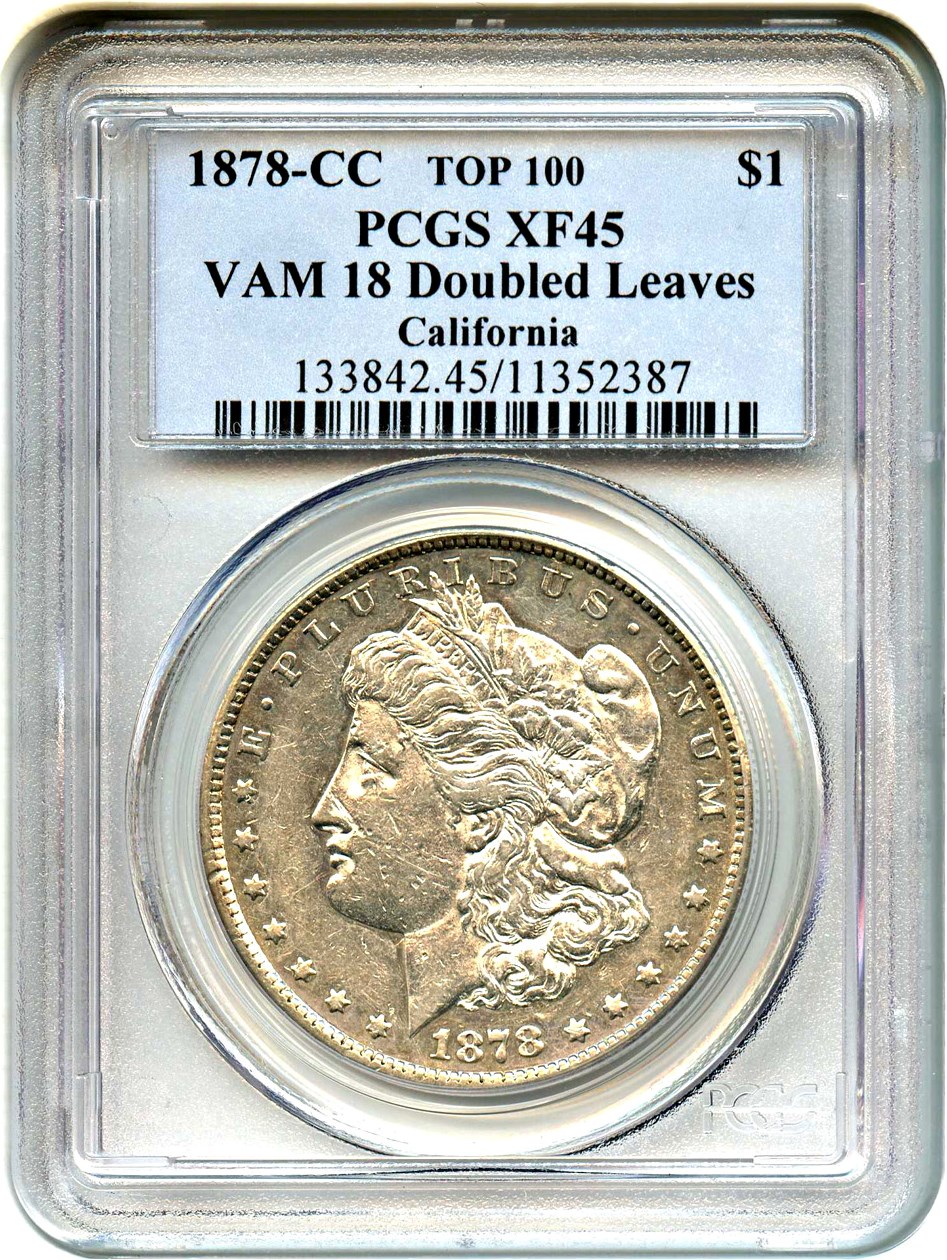 image for: 1878-CC $1 PCGS XF45 (VAM-18, Doubled Leaves)