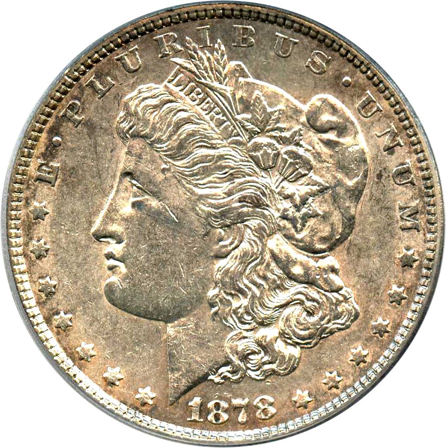 image for: 1878 7TF $1 PCGS AU53 (Reverse of 1878, VAM-162, Broken N&M)