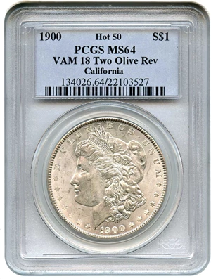 image for: 1900 $1 PCGS MS64 (VAM-18, Two Olive Rev)
