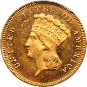 image for: 1879 $3 PCGS/CAC MS64+