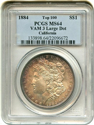 image for: 1884 $1 PCGS MS64 (VAM-3, Large Dot)