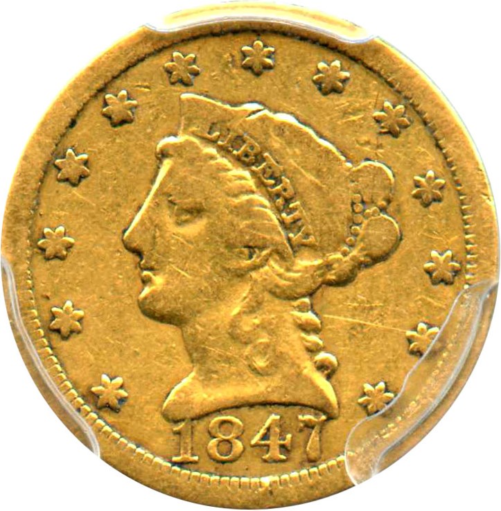 image for: 1847 $2 1/2 PCGS F12