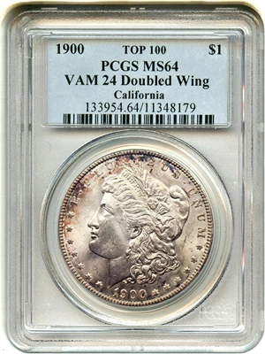 image for: 1900 $1 PCGS MS64 (VAM-24, Doubled Wing)