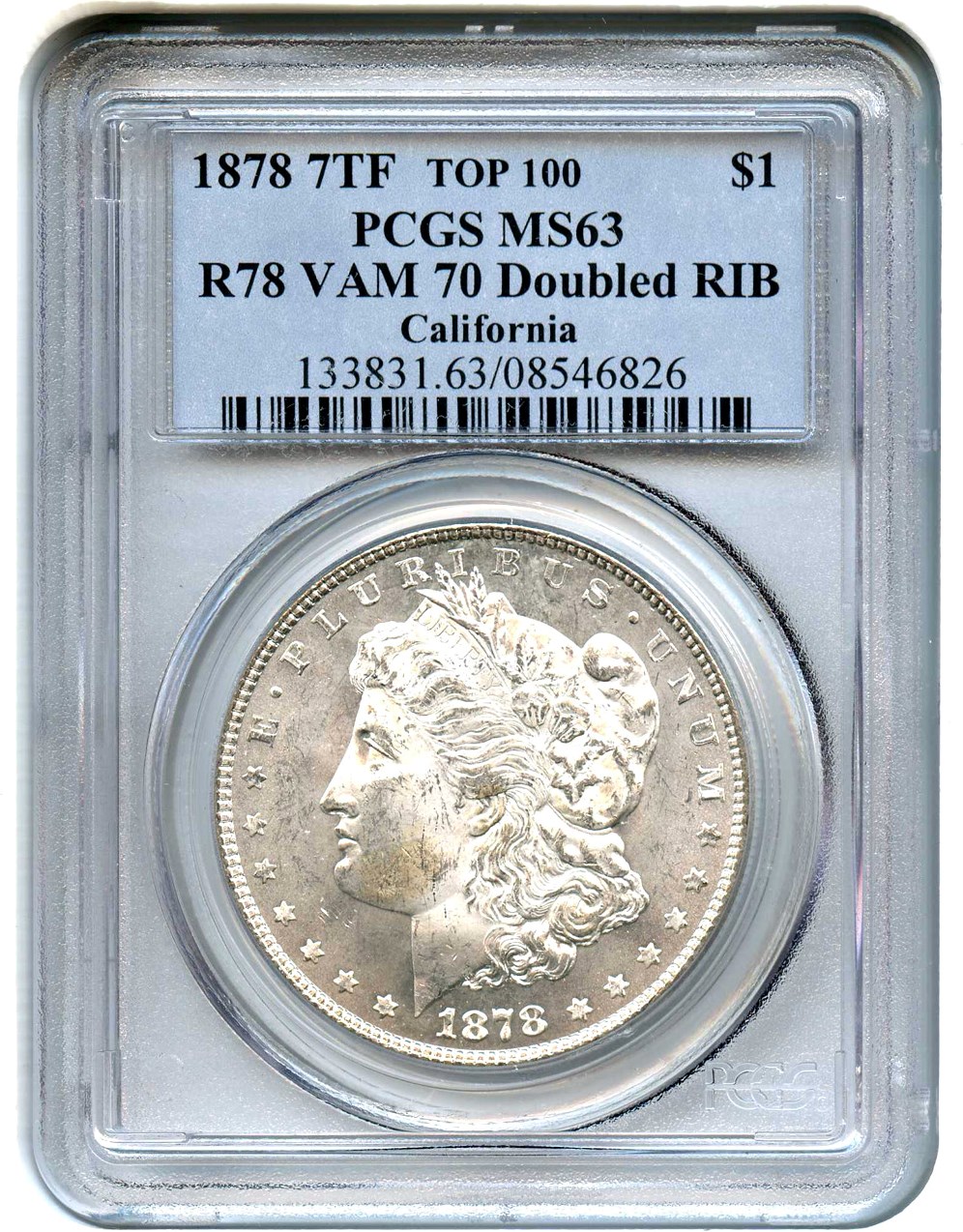 image for: 1878 7TF $1 PCGS MS63 (Reverse of 1878, VAM-70, Doubled RIB)