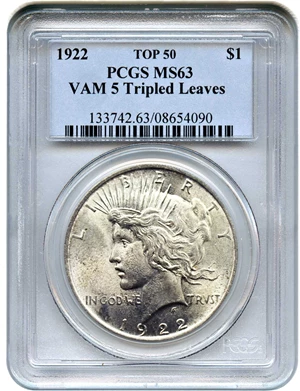 image for: 1922 $1 PCGS MS63 (VAM-5, Tripled Leaves)