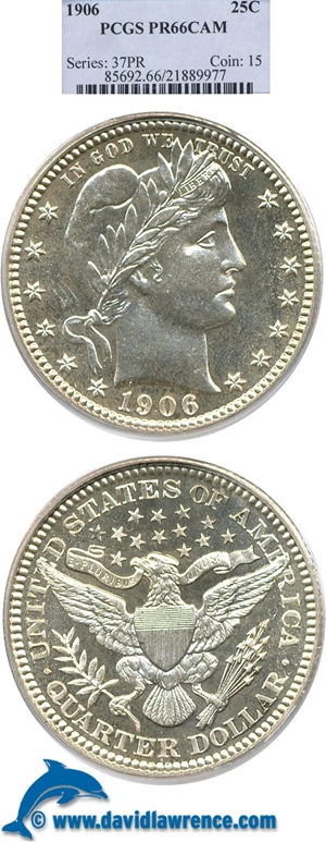 image for: 1906 25c PCGS Proof 66 Cameo