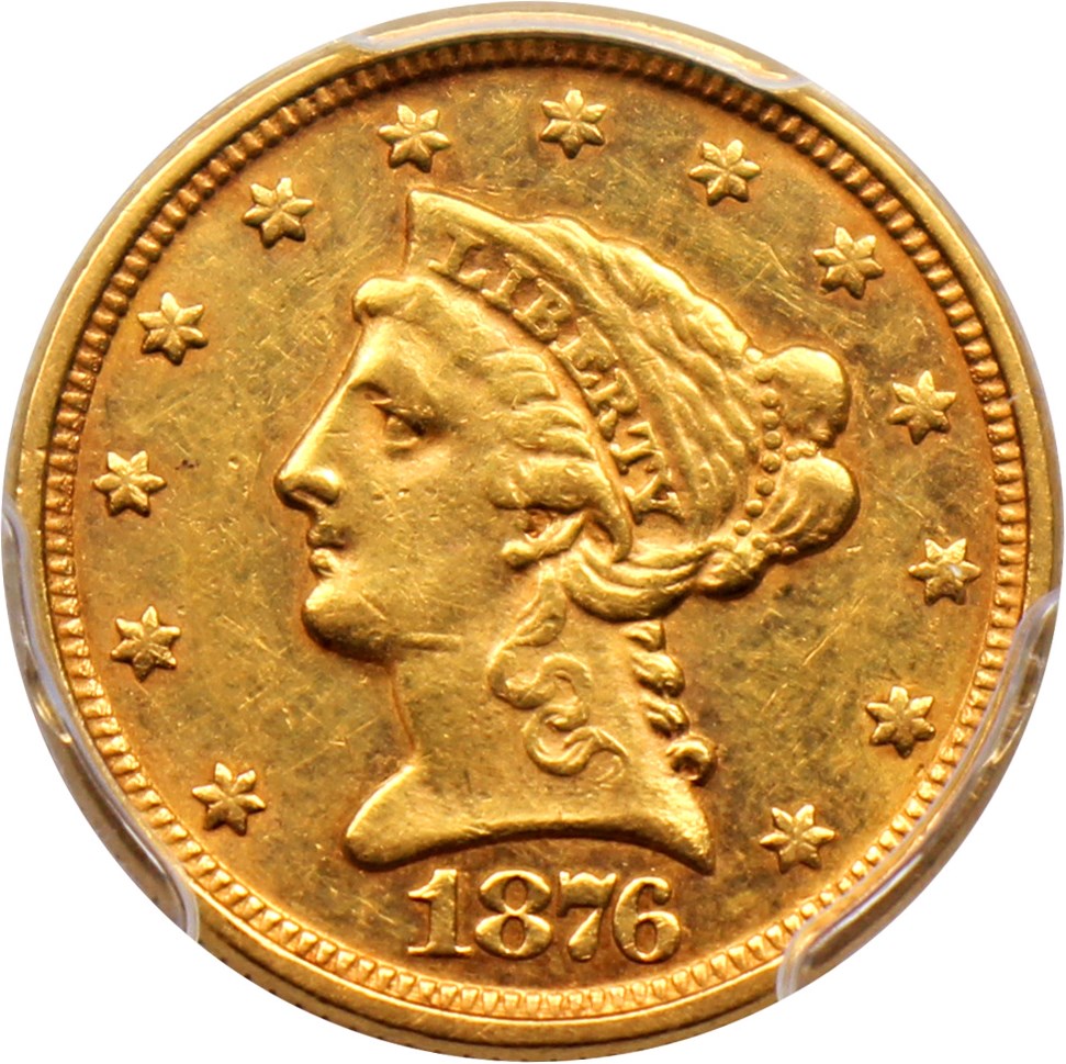 image for: 1876 $2 1/2 PCGS AU55