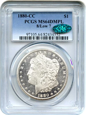 image for: 1880-CC $1 PCGS/CAC MS64 DMPL (VAM-6, 8/Low 7)