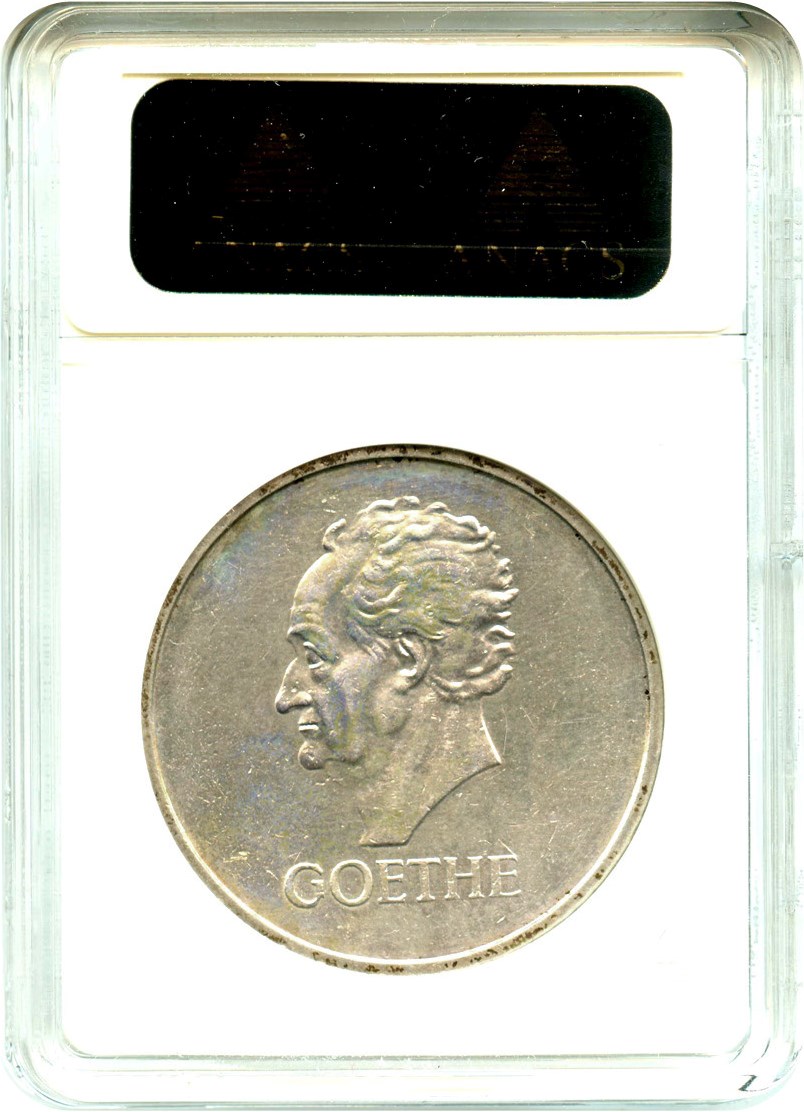 image for: Germany: 1932-A Silver 5 Mark ANACS AU Details (Cleaned, Goethe, KM-77)