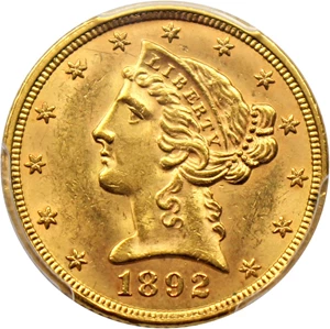 image for: 1892 $5 PCGS MS64