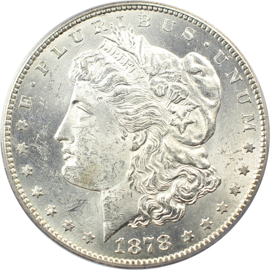 image for: Top 100 VAM: 1878-CC $1 PCGS/CAC MS62 (VAM-11, Lines in Wing)