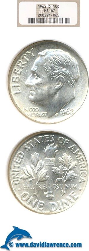 image for: 1962-D 10C NGC MS67