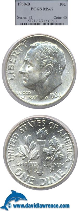 image for: 1960-D 10c PCGS MS67