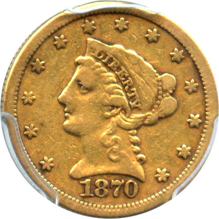 image for: 1870-S $2 1/2 PCGS/CAC VF25