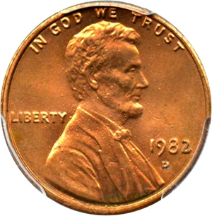 image for: 1982-D 1c PCGS MS66 RD (Zinc, Large Date)