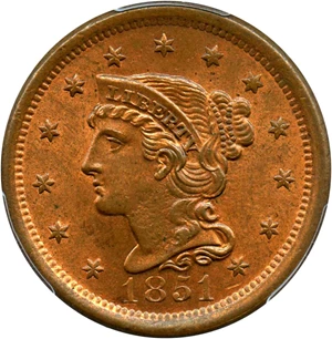 image for: 1851 1c PCGS MS65 RB