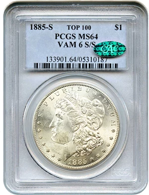 image for: Top 100 VAM: 1885-S $1 PCGS/CAC MS64 (VAM-6, S/S)