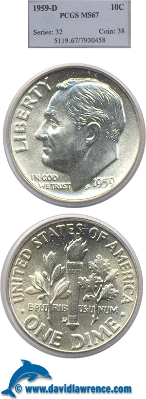 image for: 1959-D 10c PCGS MS67