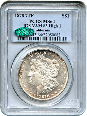 image for: 1878 7TF $1 PCGS/CAC MS64 (Reverse of 1878, VAM-83, High 1)