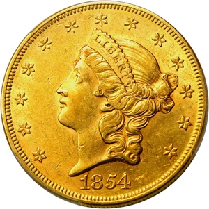 image for: 1854 $20 PCGS/CAC AU58 (Small Date)