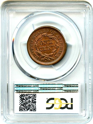 image for: 1856 1c PCGS/CAC MS64 RB (Slanted 5)