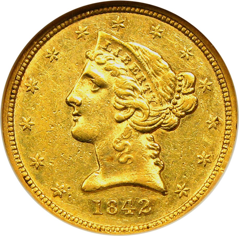 image for: 1842-D $5 NGC AU58 (Small Date)