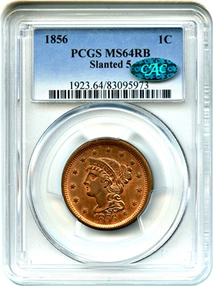 image for: 1856 1c PCGS/CAC MS64 RB (Slanted 5)