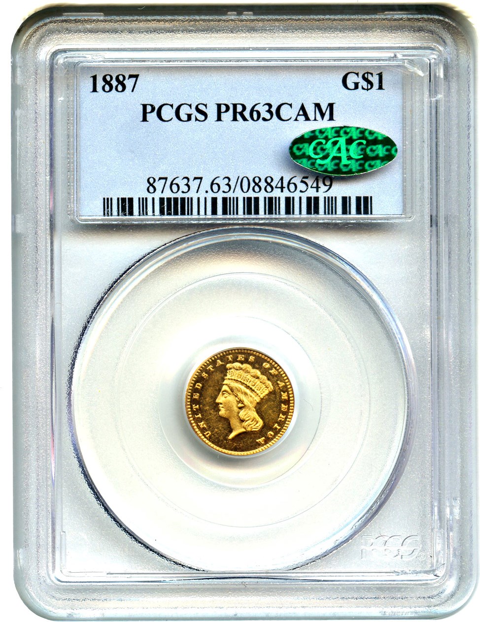 image for: 1887 G$1 PCGS/CAC Proof 63 CAM