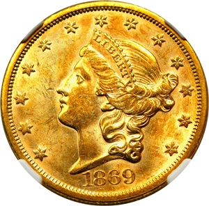 image for: 1869-S $20 NGC MS61+