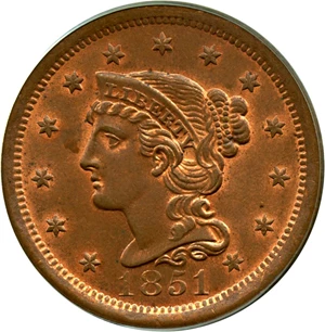 image for: 1851 1c PCGS/CAC MS65 RB (OGH)
