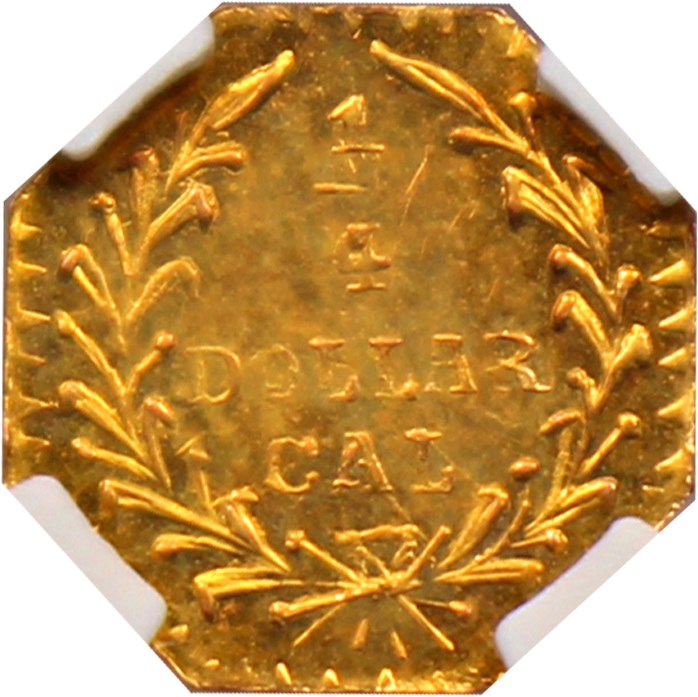 image for: 1880 Cal. Gold 25c NGC MS64 PL (BG-799X, Octagonal Indian)