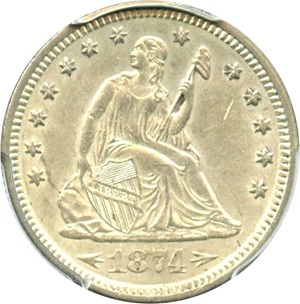 image for: 1874 25c PCGS AU55 (Arrows)