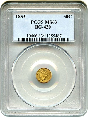 image for: 1853 Cal. Gold 50c PCGS MS63 (BG-430)