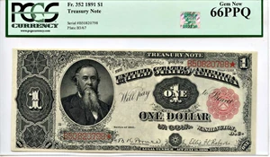 image for: FR. 352 1891 $1 Treasury Note PCGS/RQN Gem New 66 PPQ