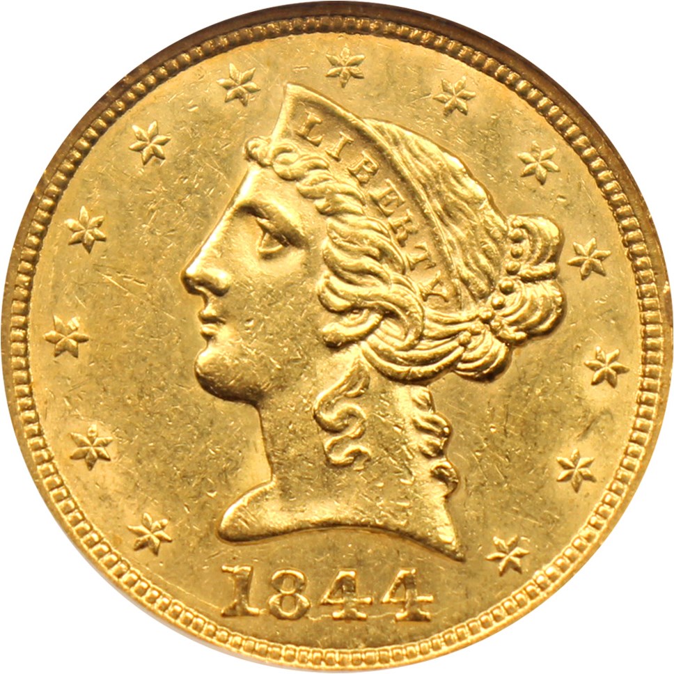 image for: 1844 $5 NGC AU58