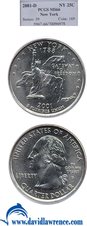 image for: 2001-D 25c New York PCGS MS66