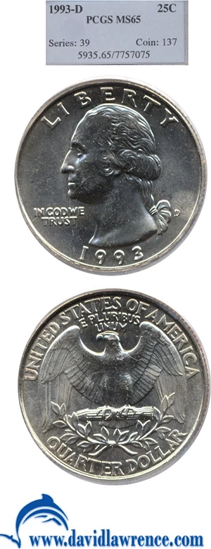 image for: 1993-D 25c PCGS MS65