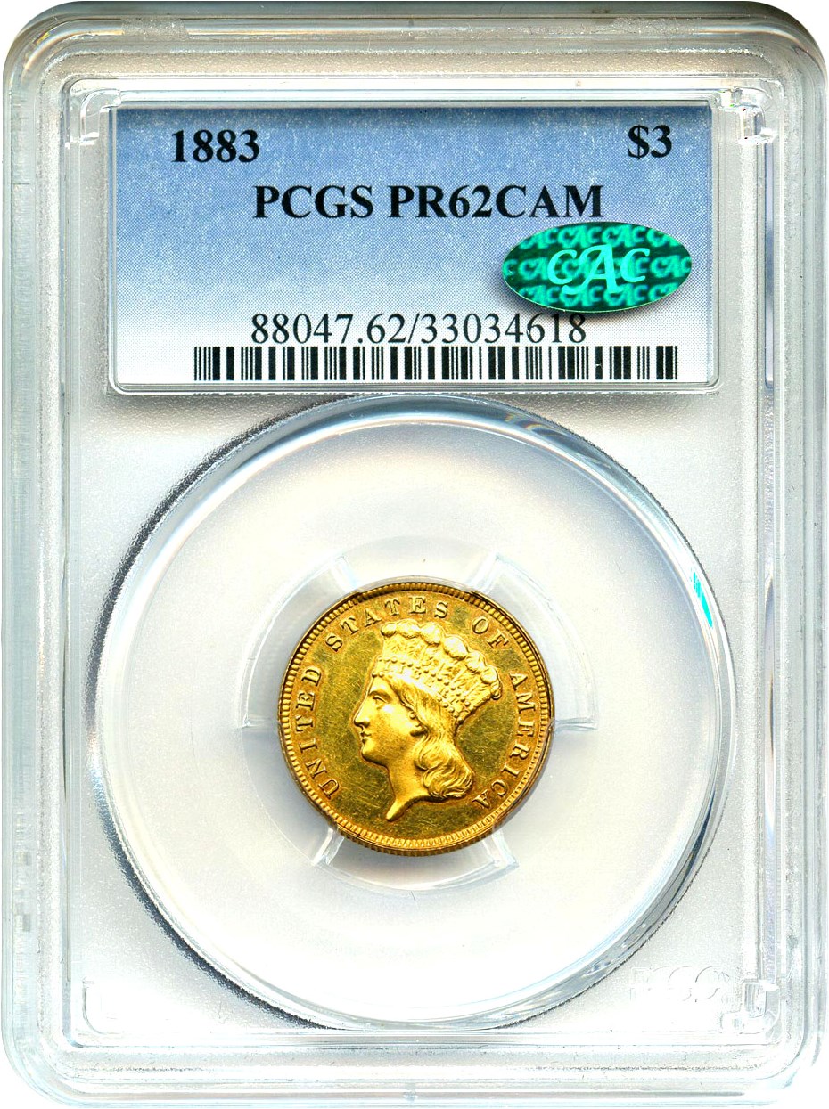 image for: 1883 $3 PCGS/CAC Proof 62 Cameo